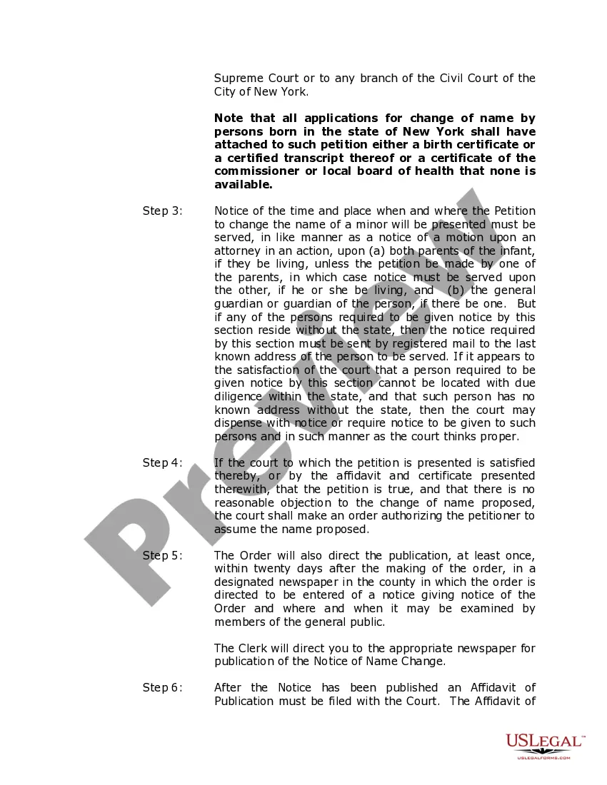 Preview New York Name Change Instructions and Forms Package for a Minor