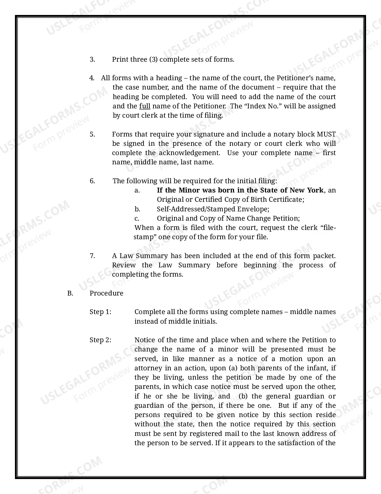 Preview New York Name Change Instructions and Forms Package for a Minor - New York City Only