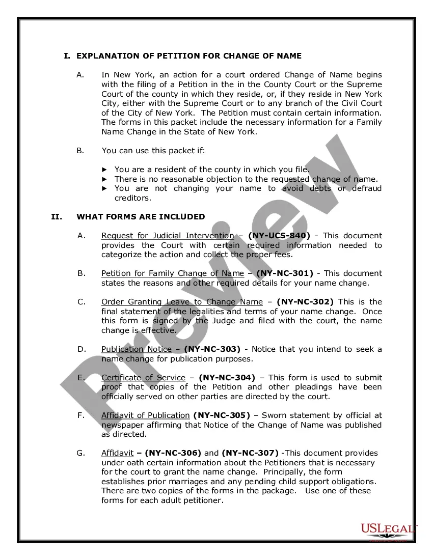 Preview Name Change Instructions and Forms Package for a Family with minor children