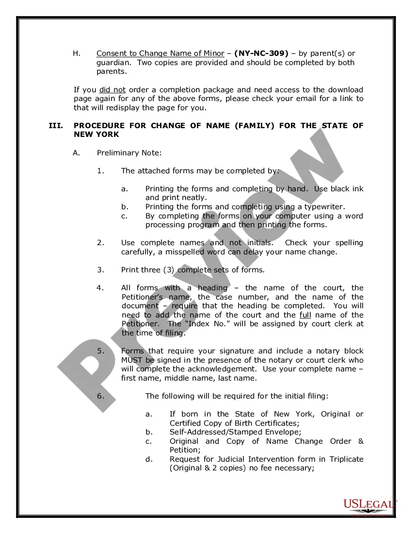 Preview Name Change Instructions and Forms Package for a Family with minor children