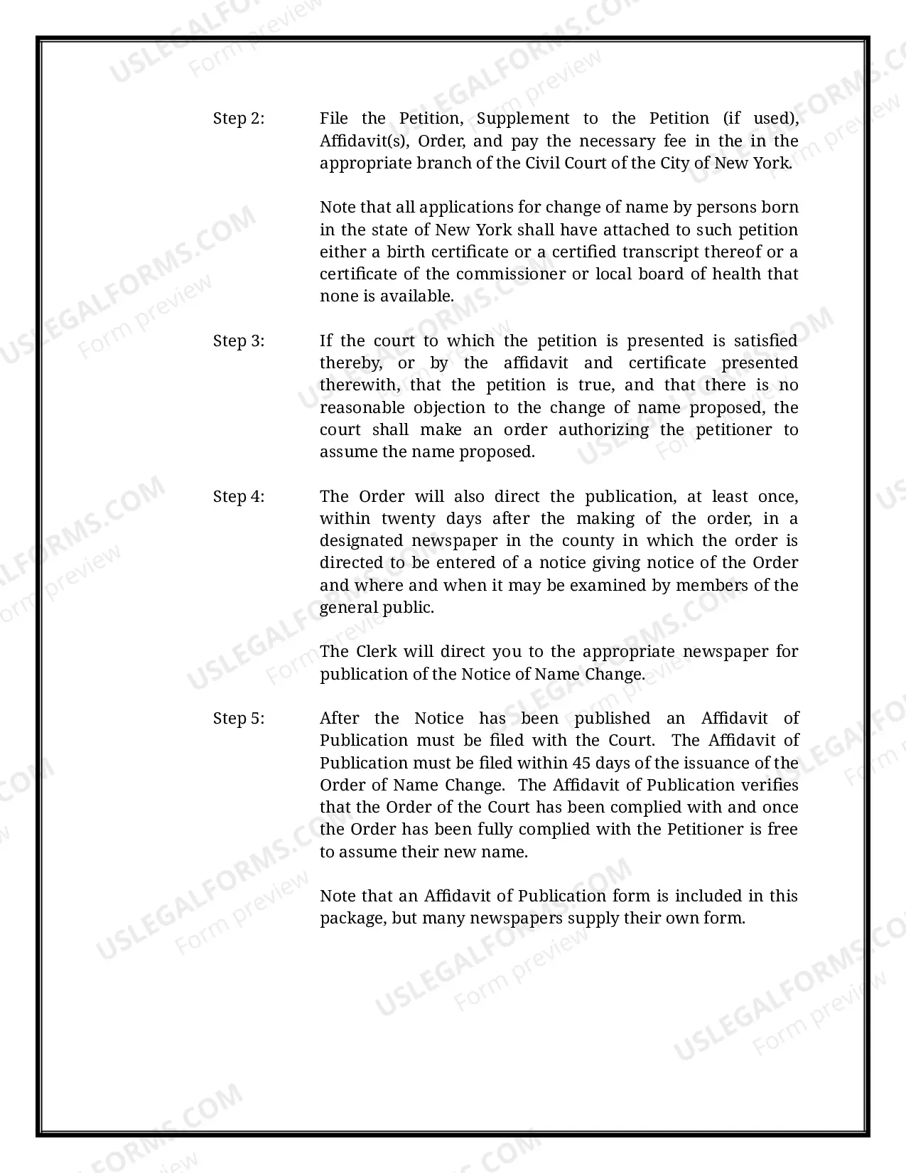 Preview New York Name Change Instructions and Forms Package for a Family with Minor Children - New York City Only
