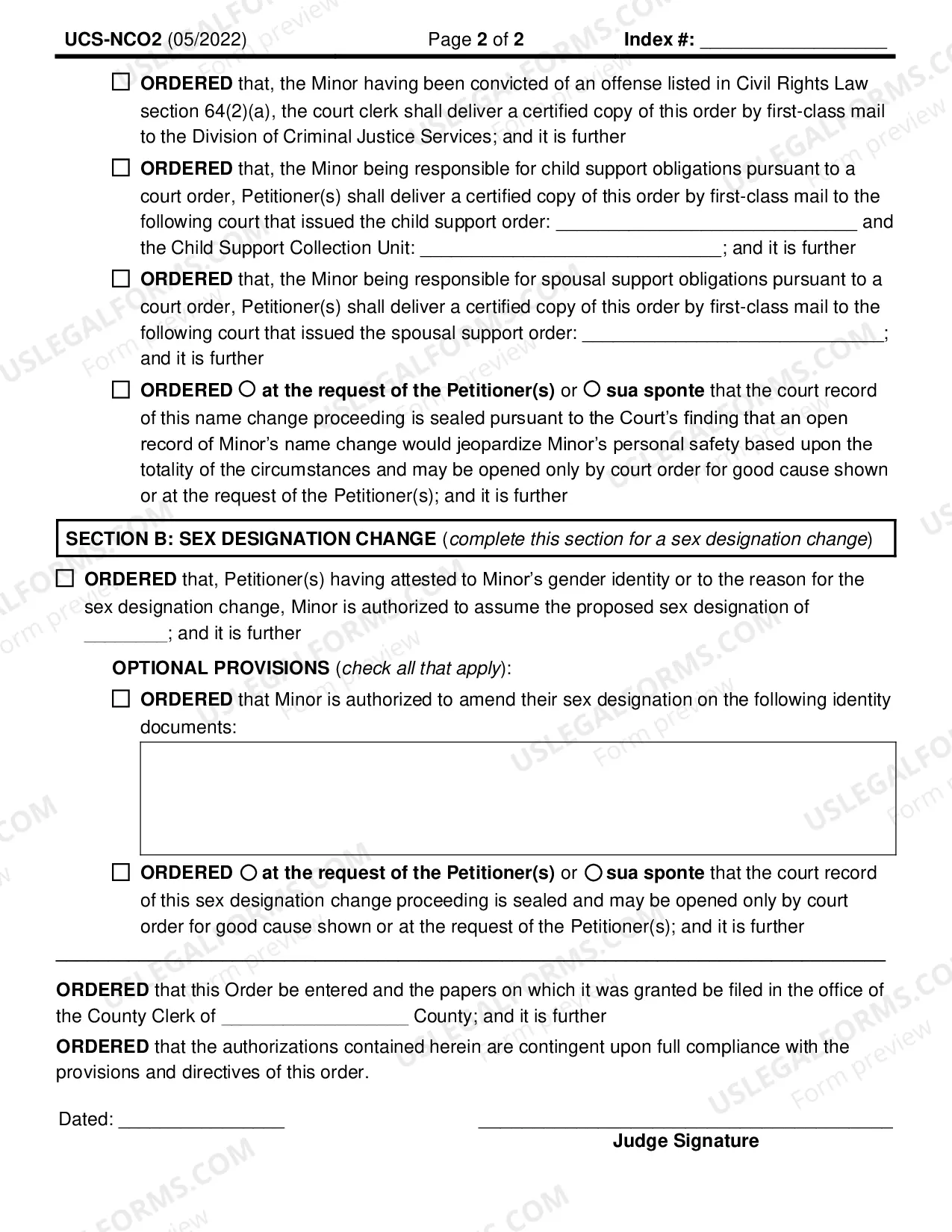 Preview Order of Name Change of Minor on Consent