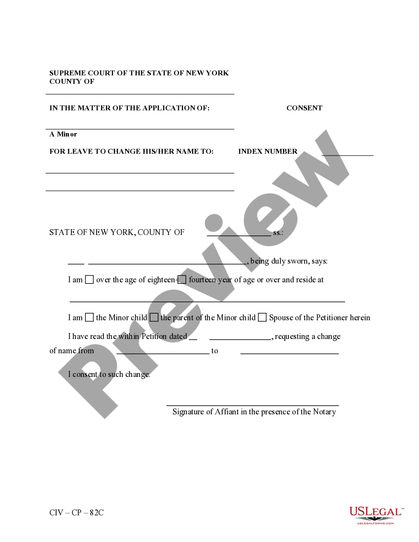 Yonkers State Of New York Consent Form For Name Change Of Minor US 