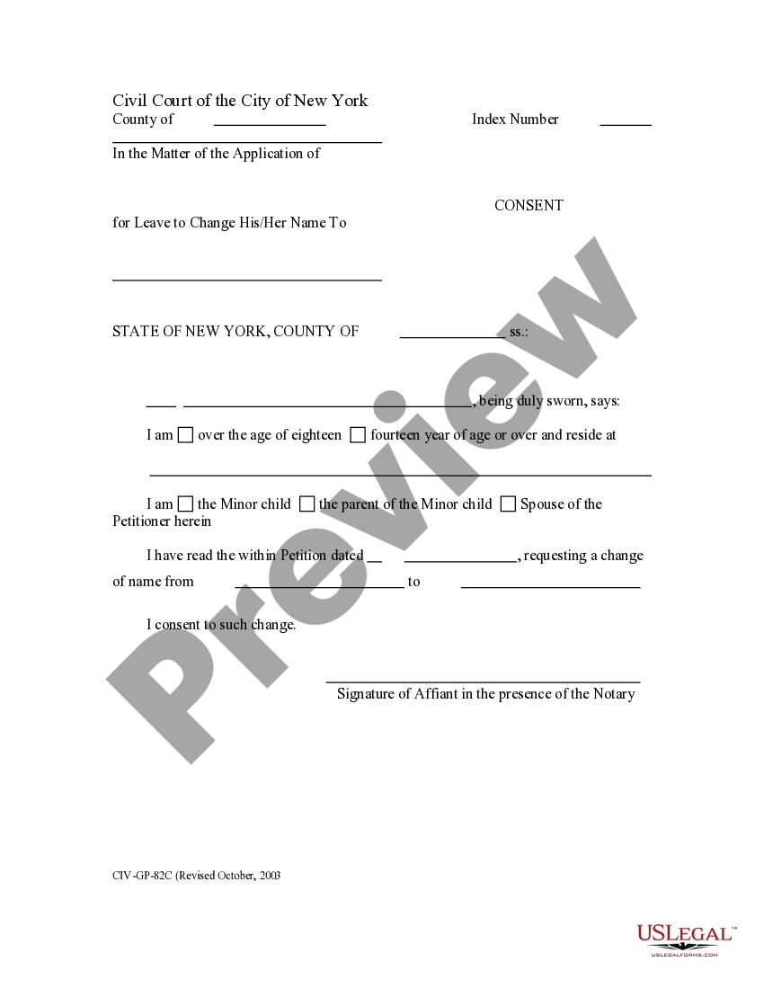 Kings New York Consent of Minor to Name Change US Legal Forms