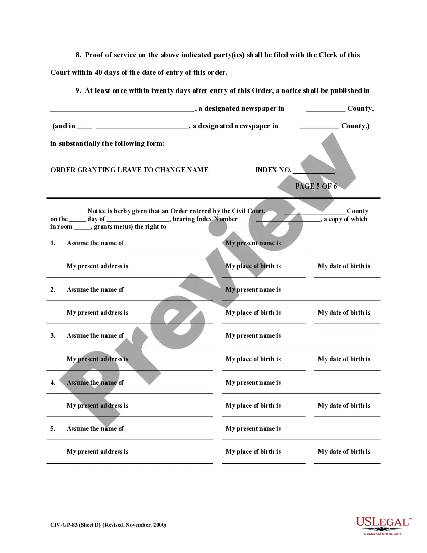 Preview Order - Family Name Change