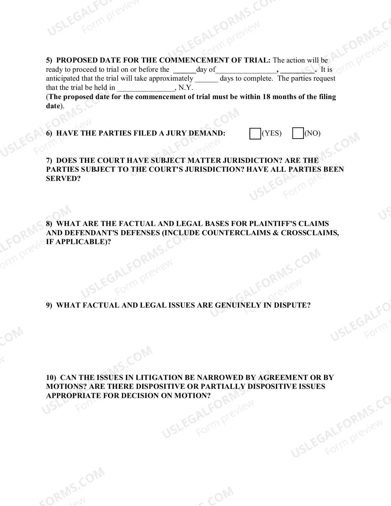 Preview Civil Case Management Plan