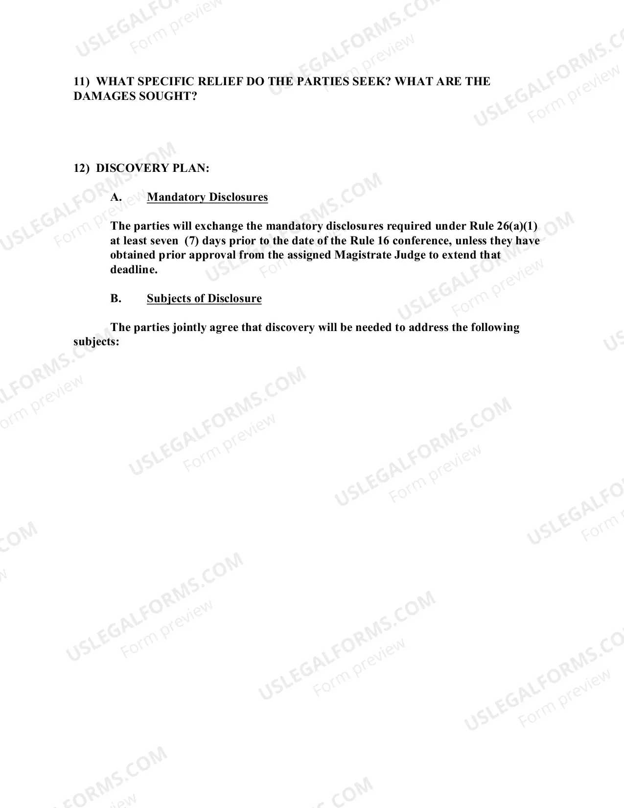 Preview Civil Case Management Plan