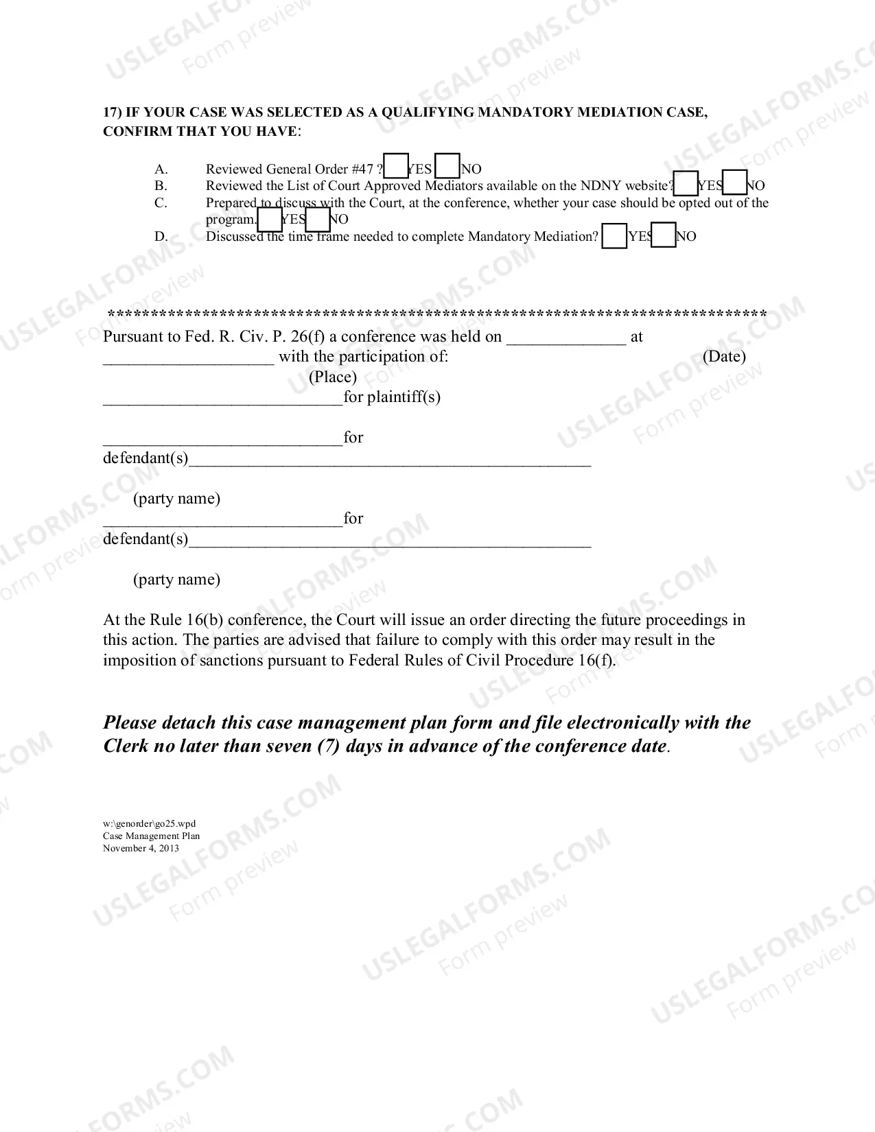 Preview Civil Case Management Plan
