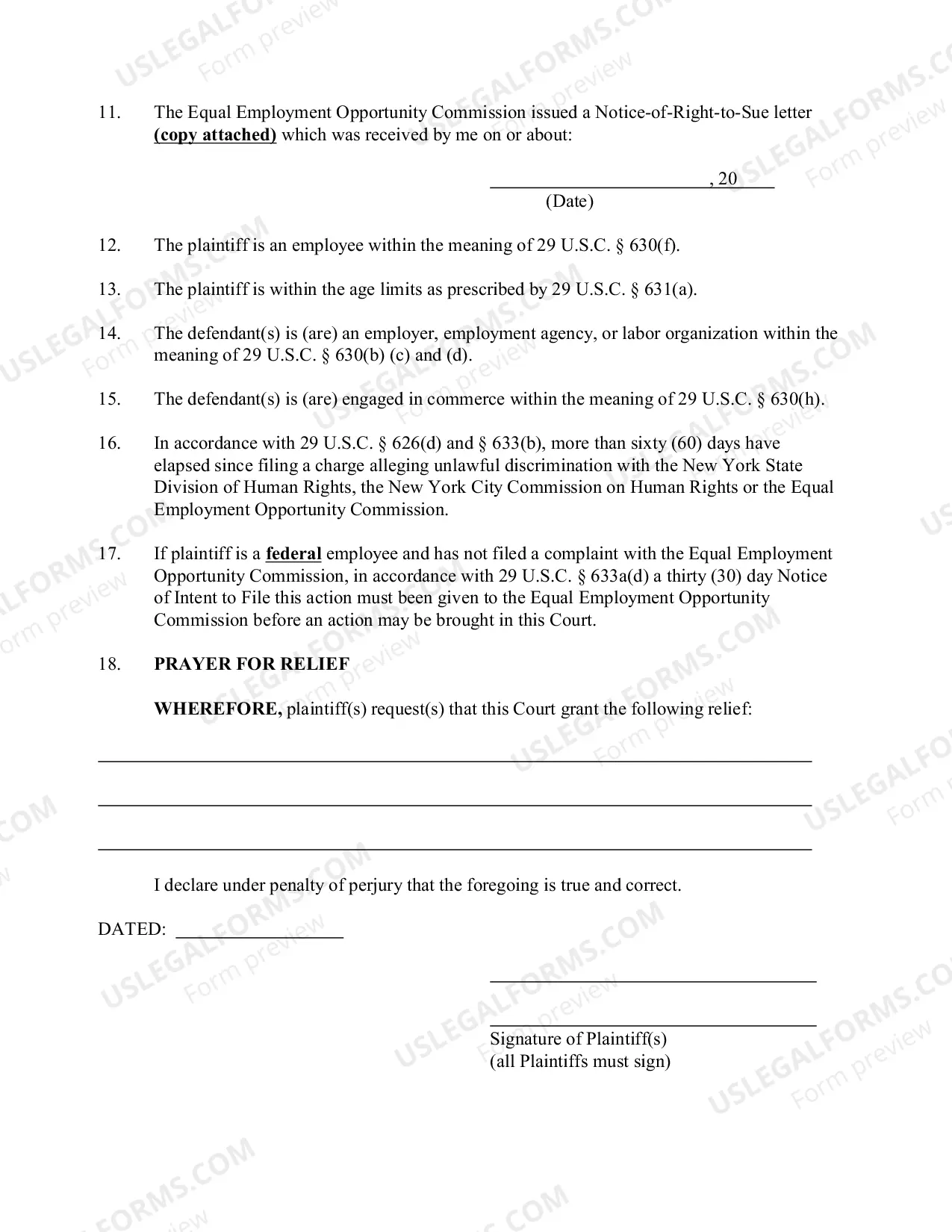 Preview Complaint For Employment Discrimination Based Upon Age