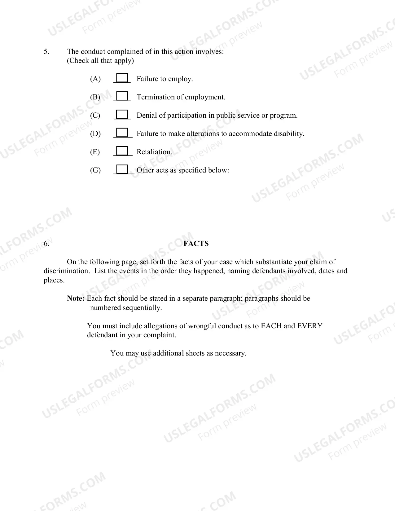 Preview Complaint Pursuant To The Americans With Disabilities Act