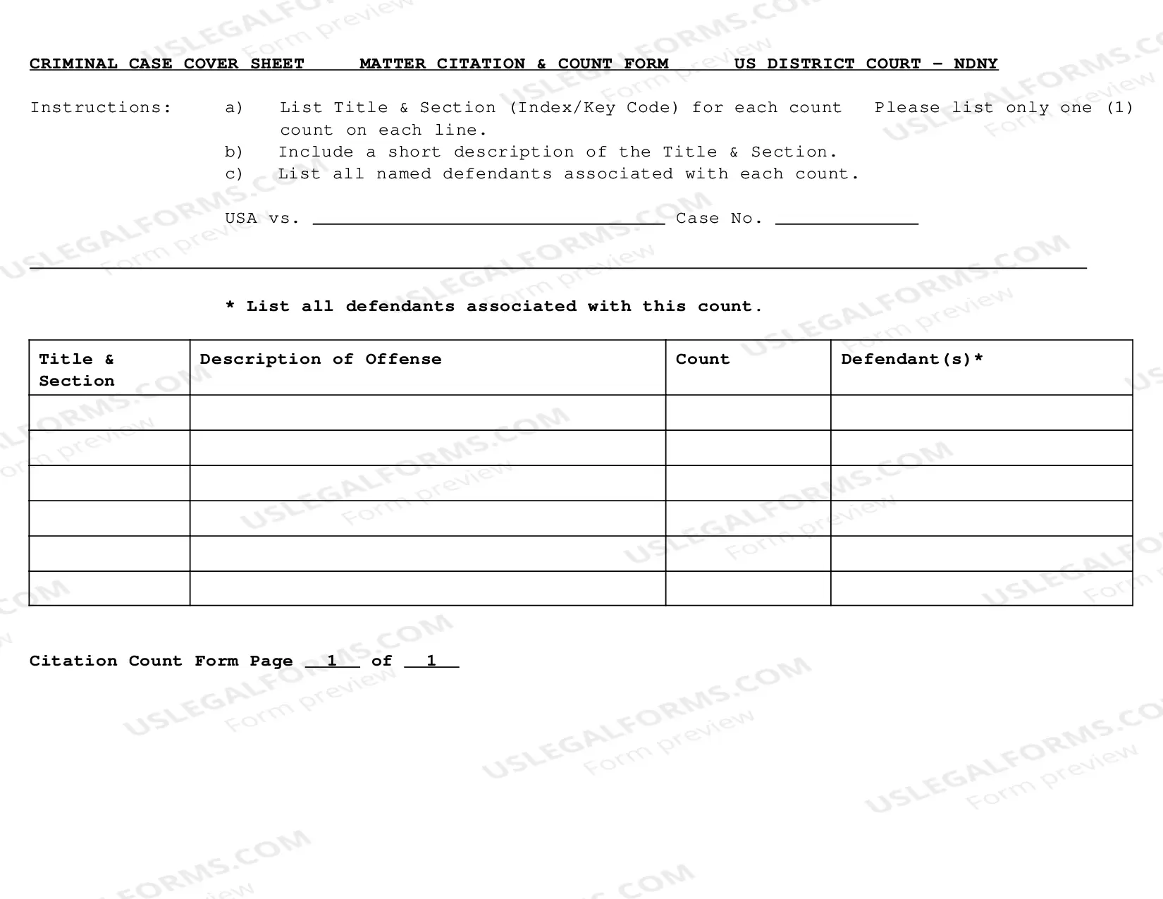 Preview Criminal Case Cover Sheet