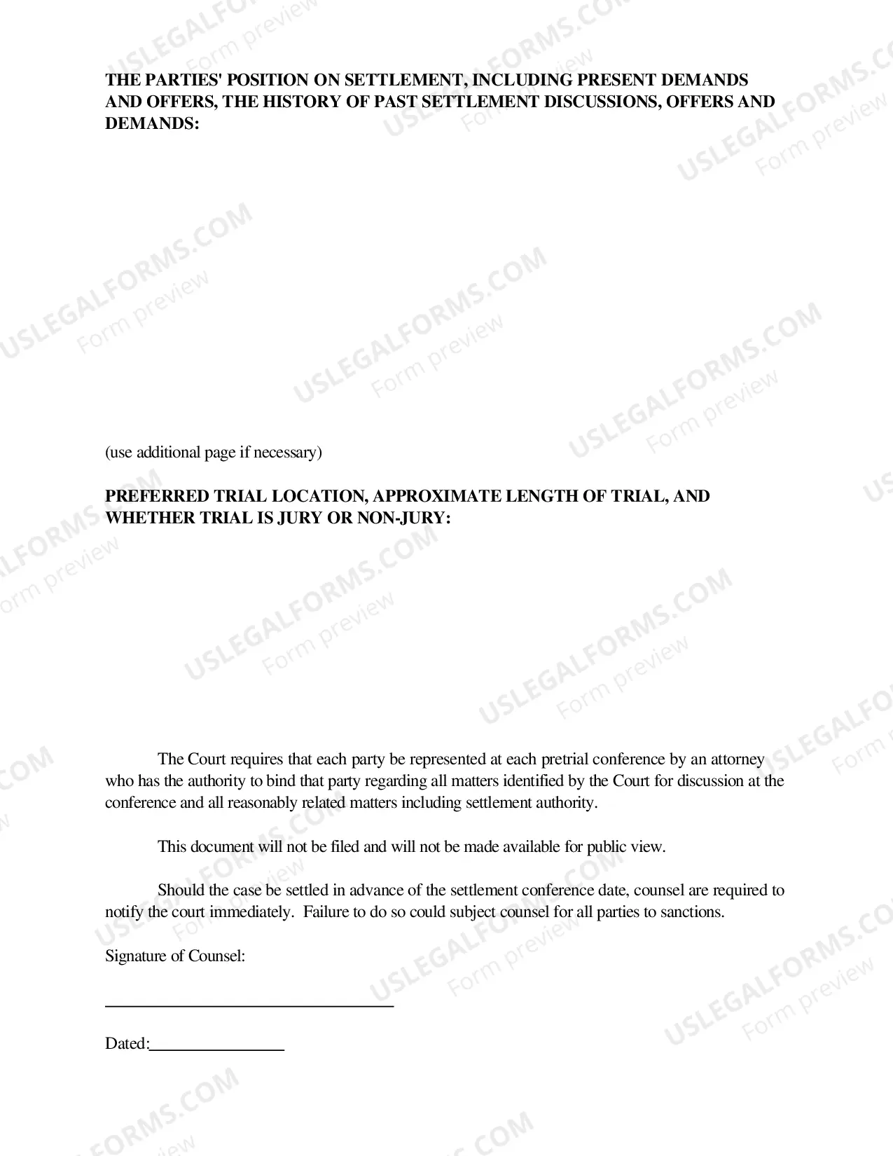 Preview Pre-Trial And Settlement Conference Statement