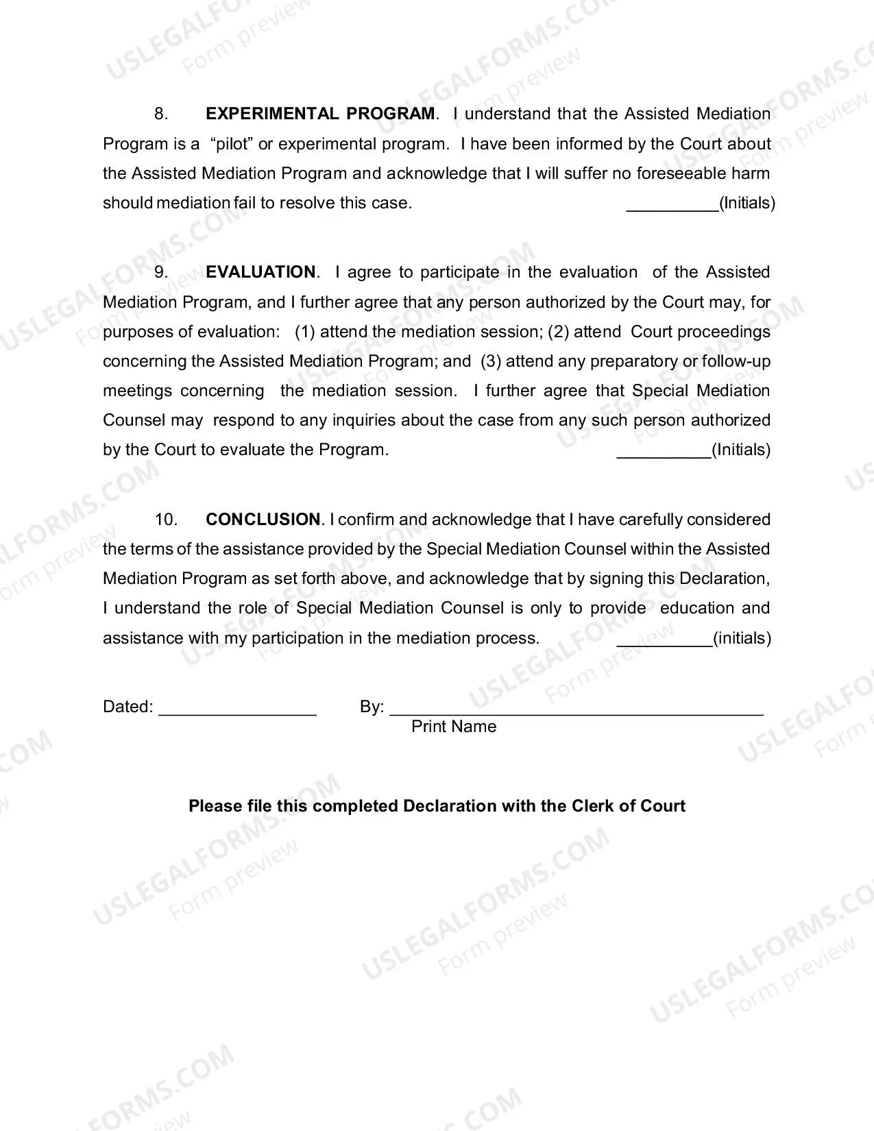 Preview Declaration of Assisted Mediation