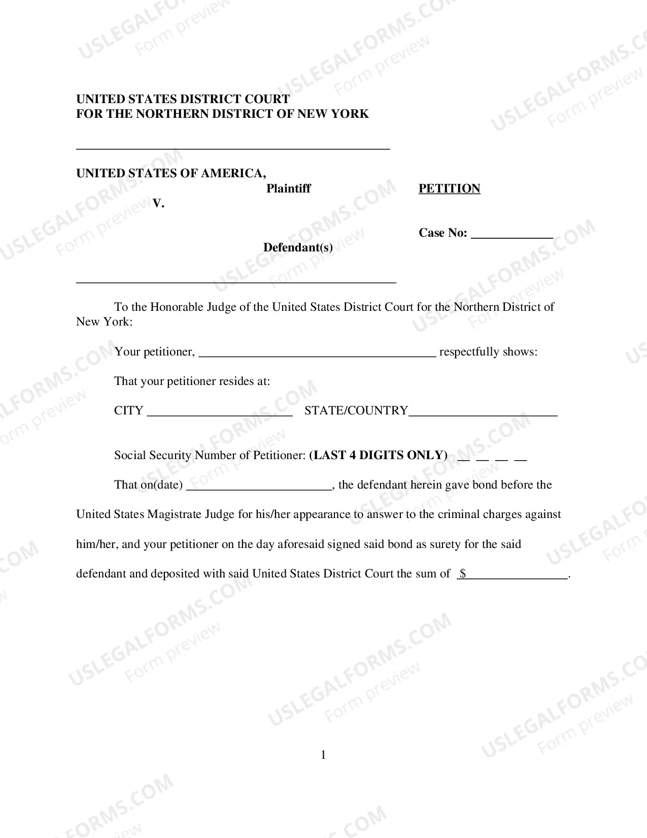 Preview Petition for Return of Cash Bail