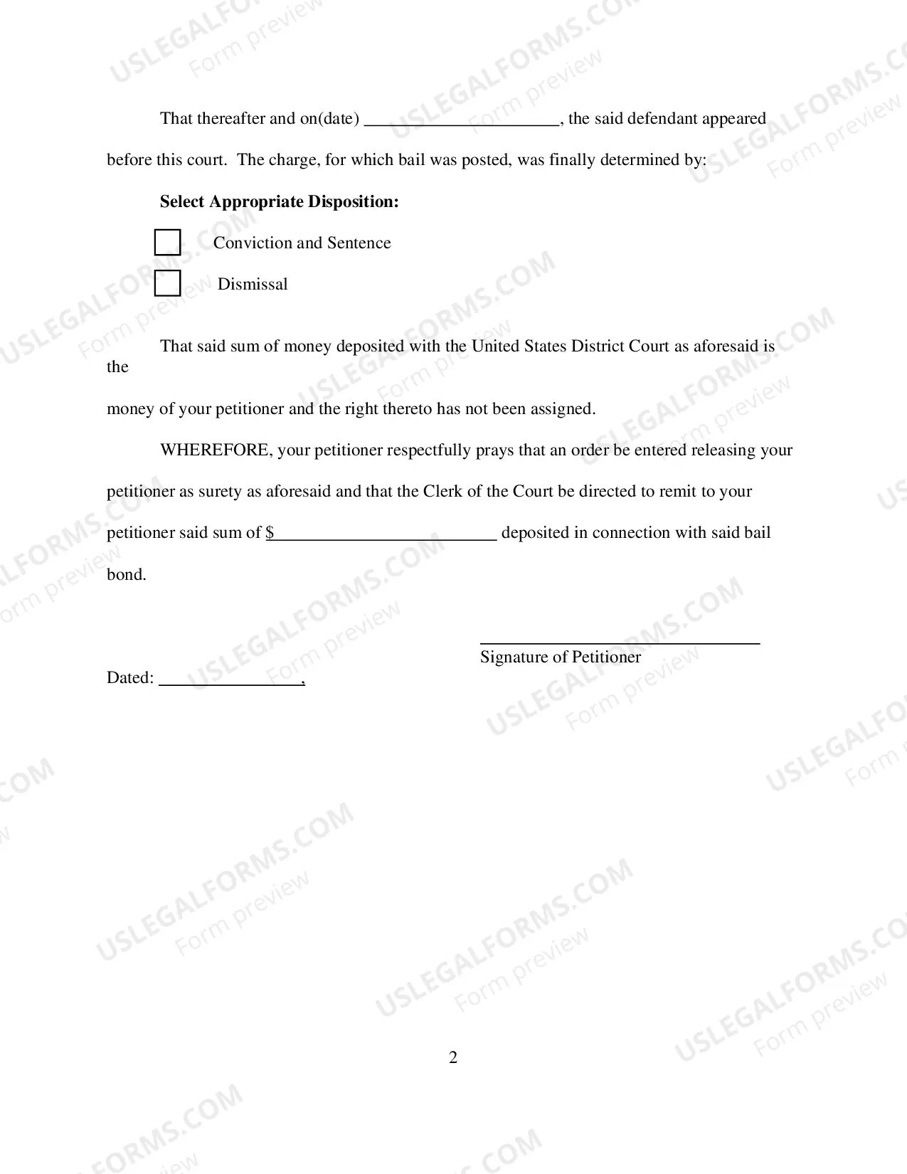 Preview Petition for Return of Cash Bail