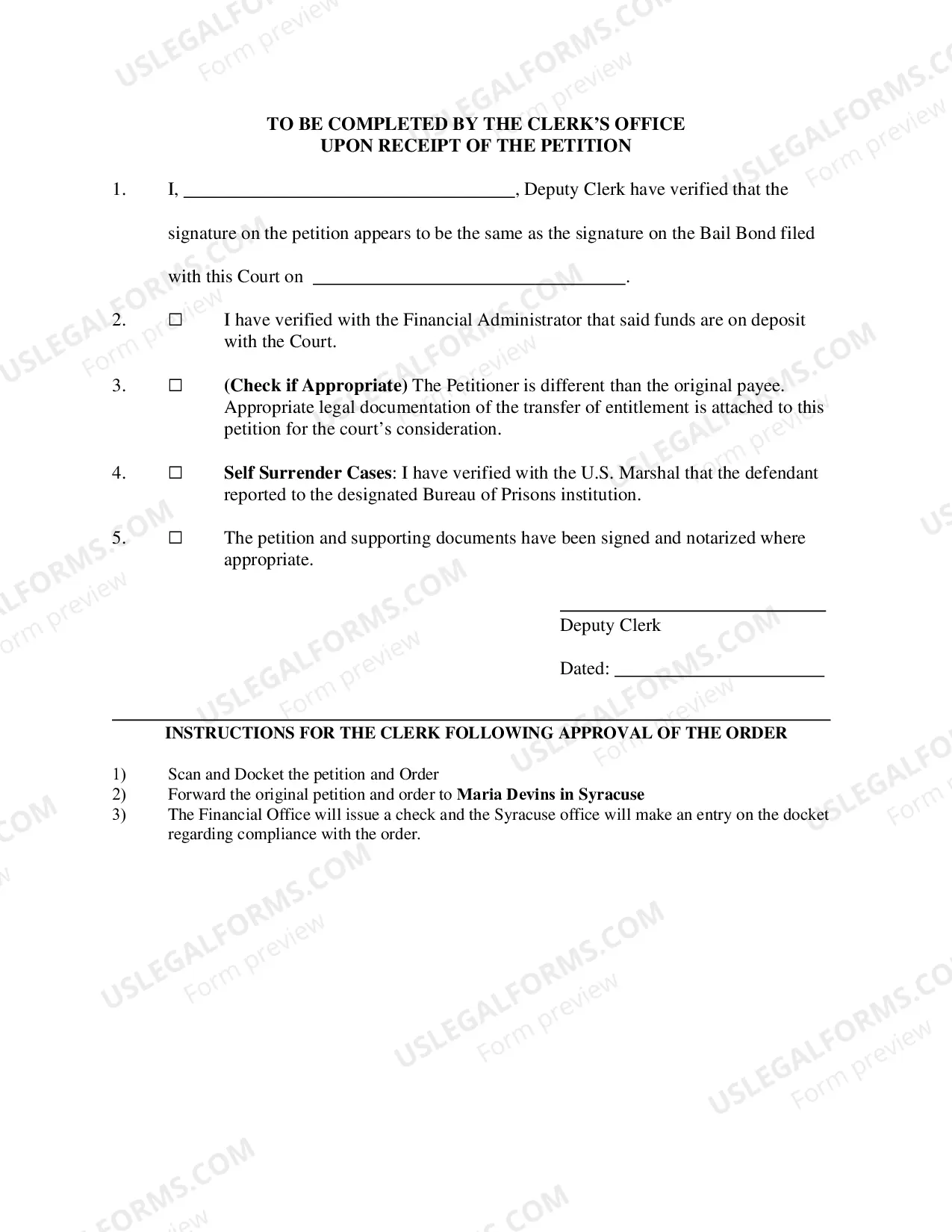 Preview Petition for Return of Cash Bail