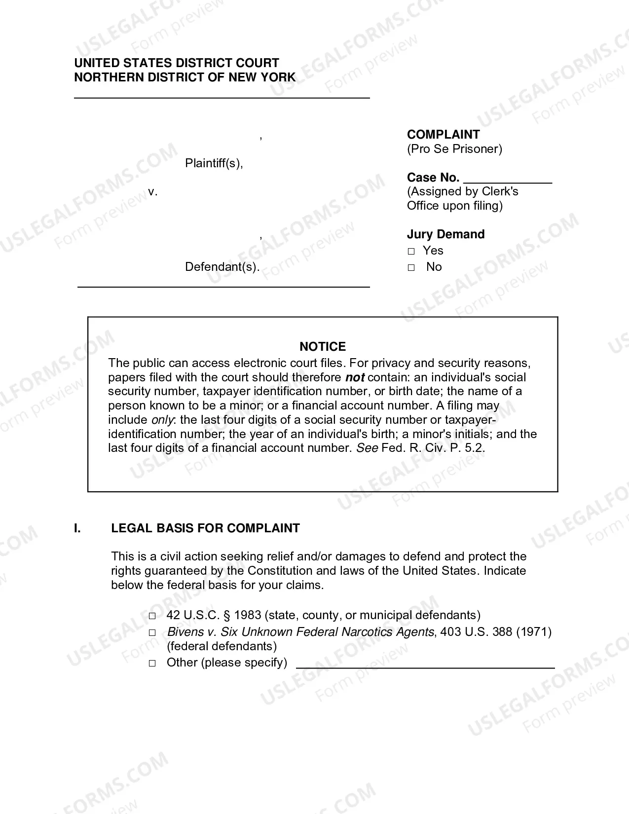 Preview Instructions/Packet for Filing a Civil Action (Inmate)