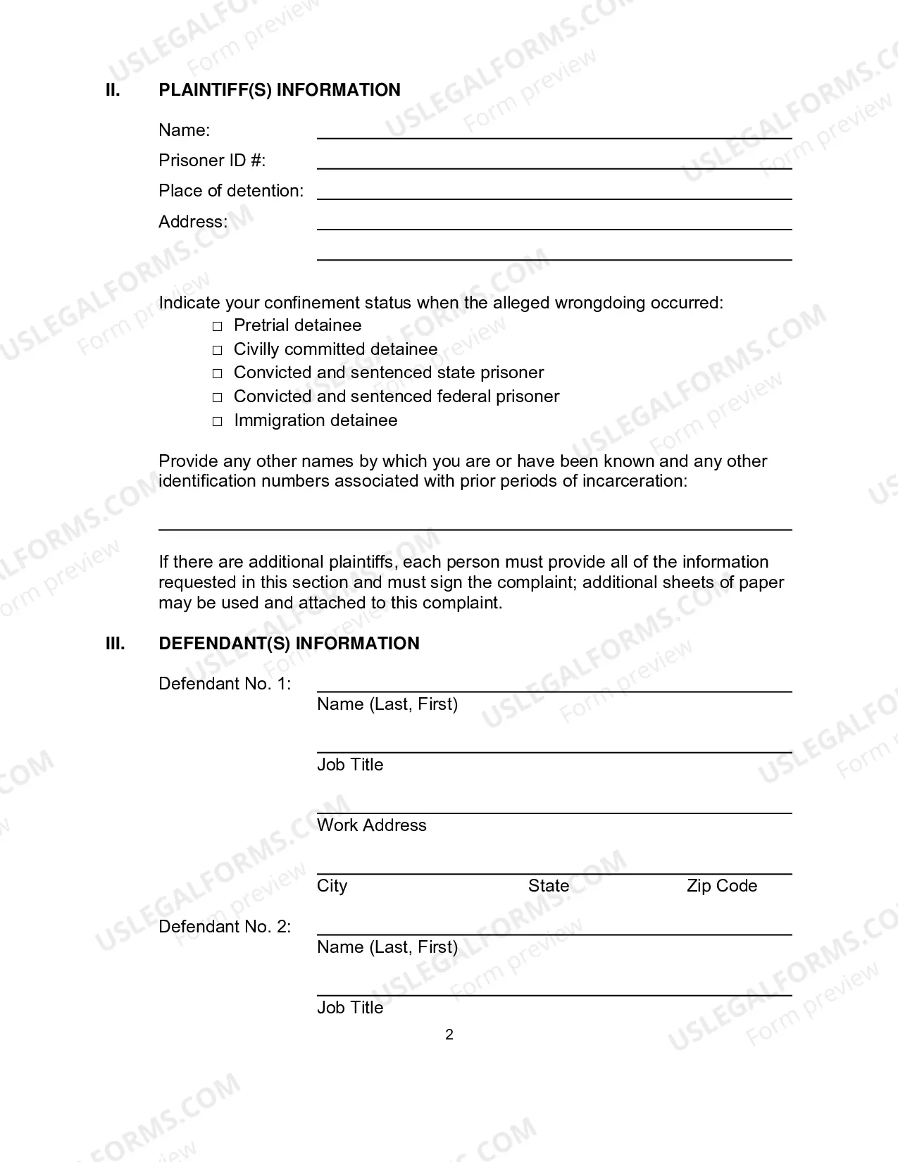 Preview Instructions/Packet for Filing a Civil Action (Inmate)