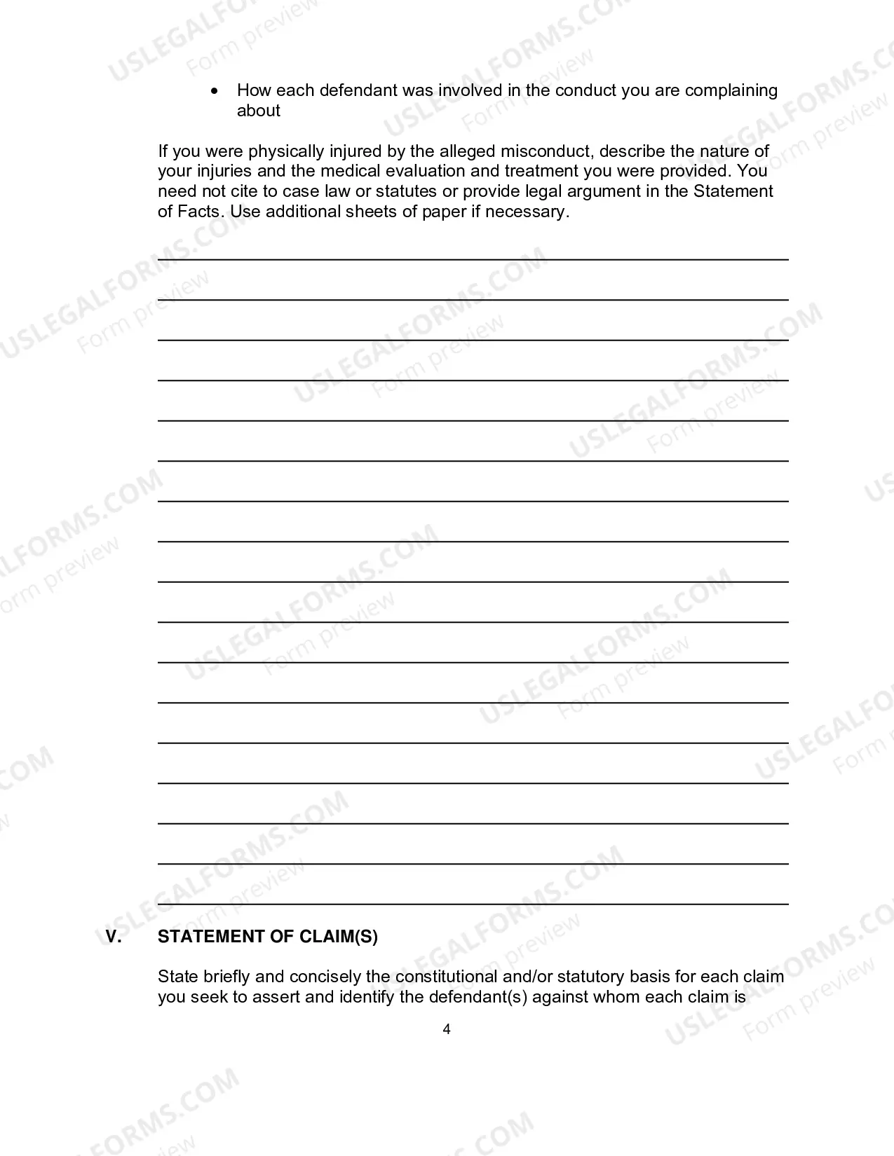 Preview Instructions/Packet for Filing a Civil Action (Inmate)