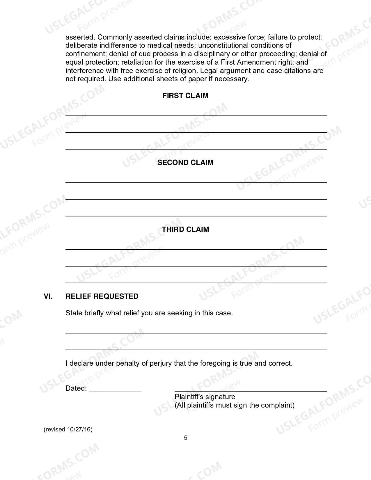 Preview Instructions/Packet for Filing a Civil Action (Inmate)