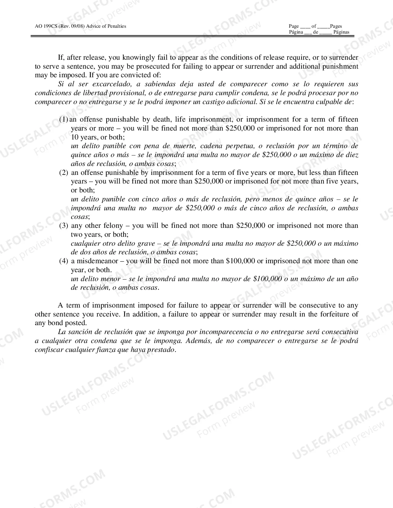 Preview Advice of Penalties