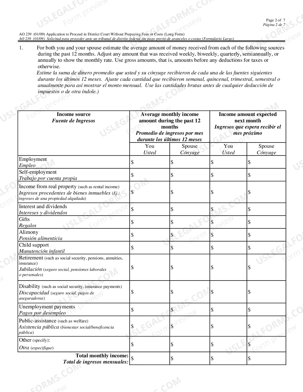 Preview Application to Proceed in District Court Without Prepaying Fees/Costs