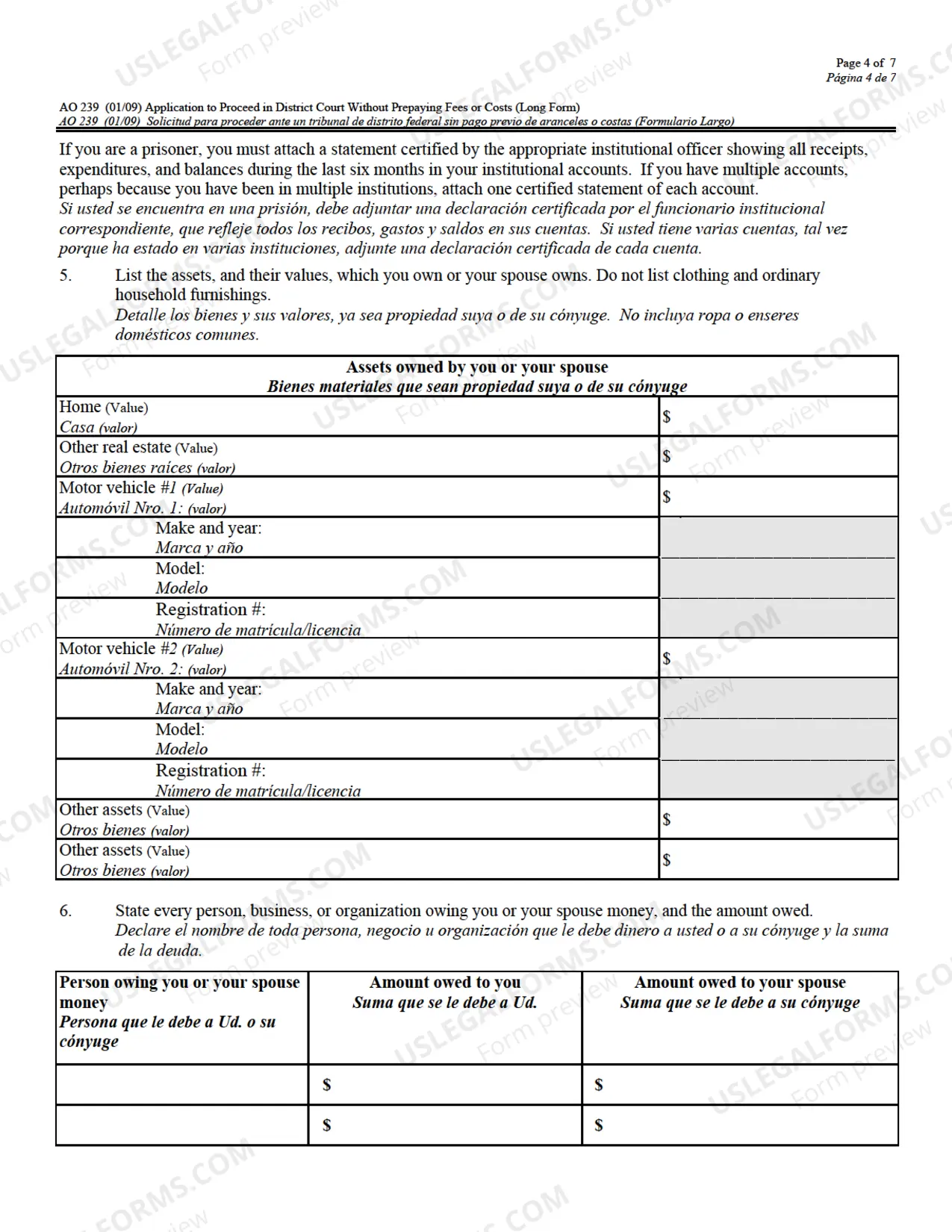 Preview Application to Proceed in District Court Without Prepaying Fees/Costs
