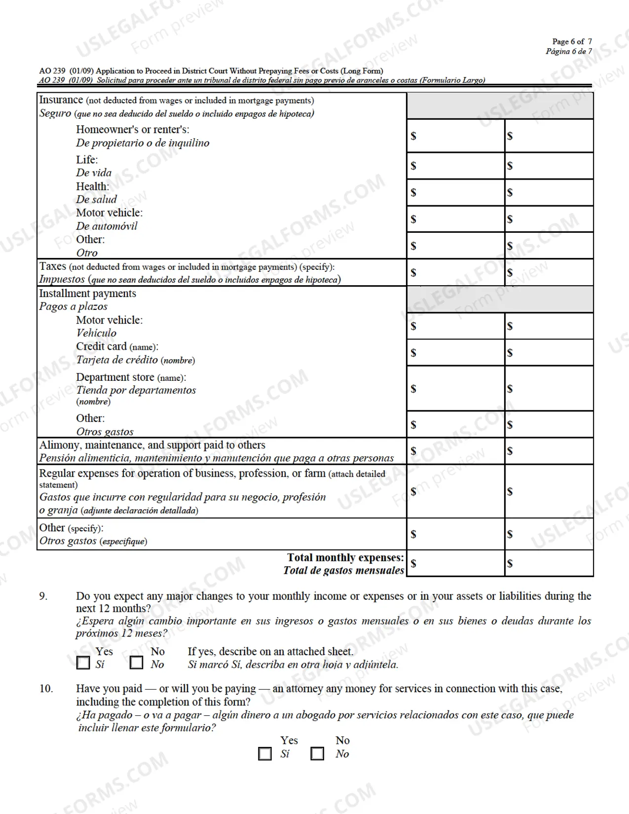 Preview Application to Proceed in District Court Without Prepaying Fees/Costs