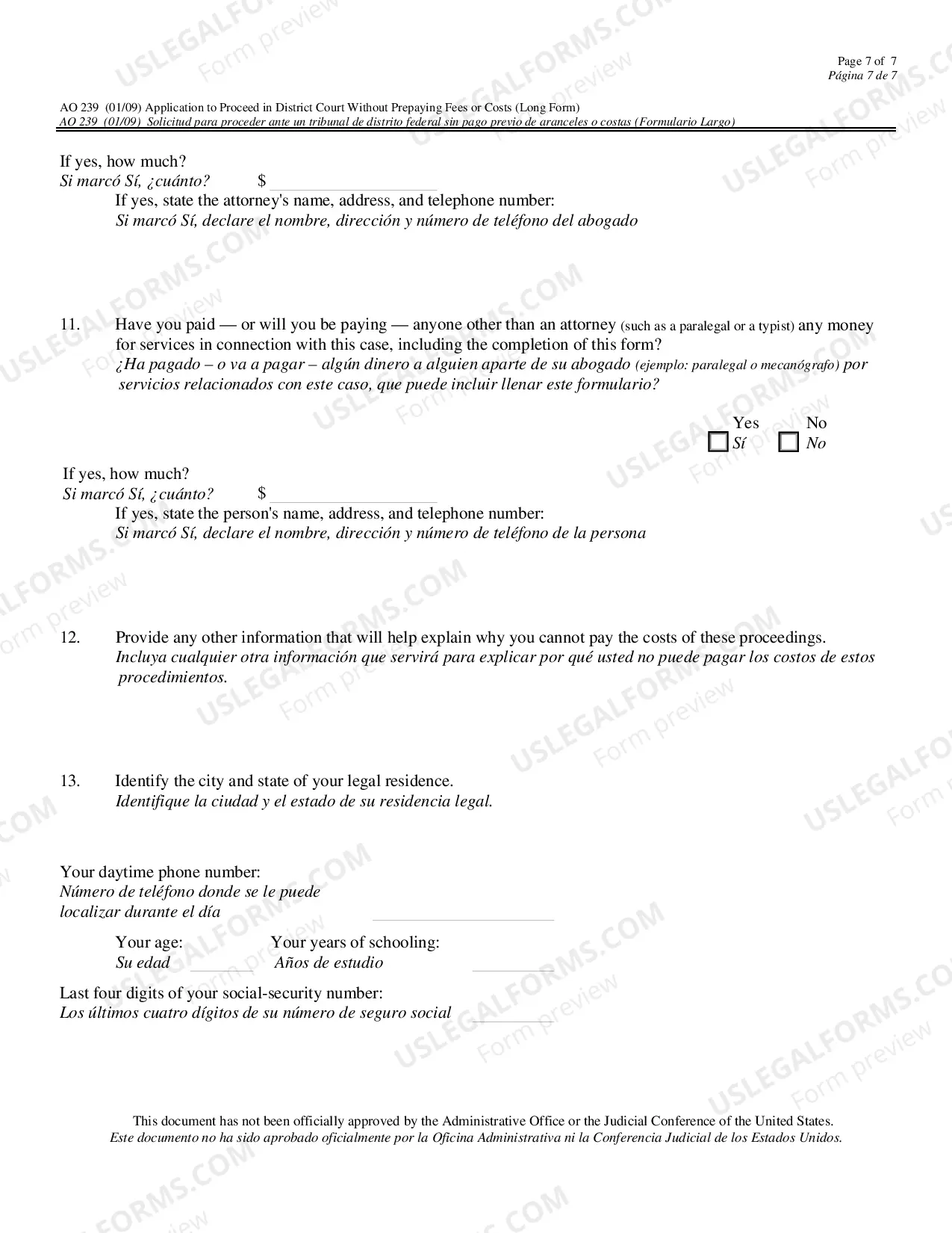 Preview Application to Proceed in District Court Without Prepaying Fees/Costs