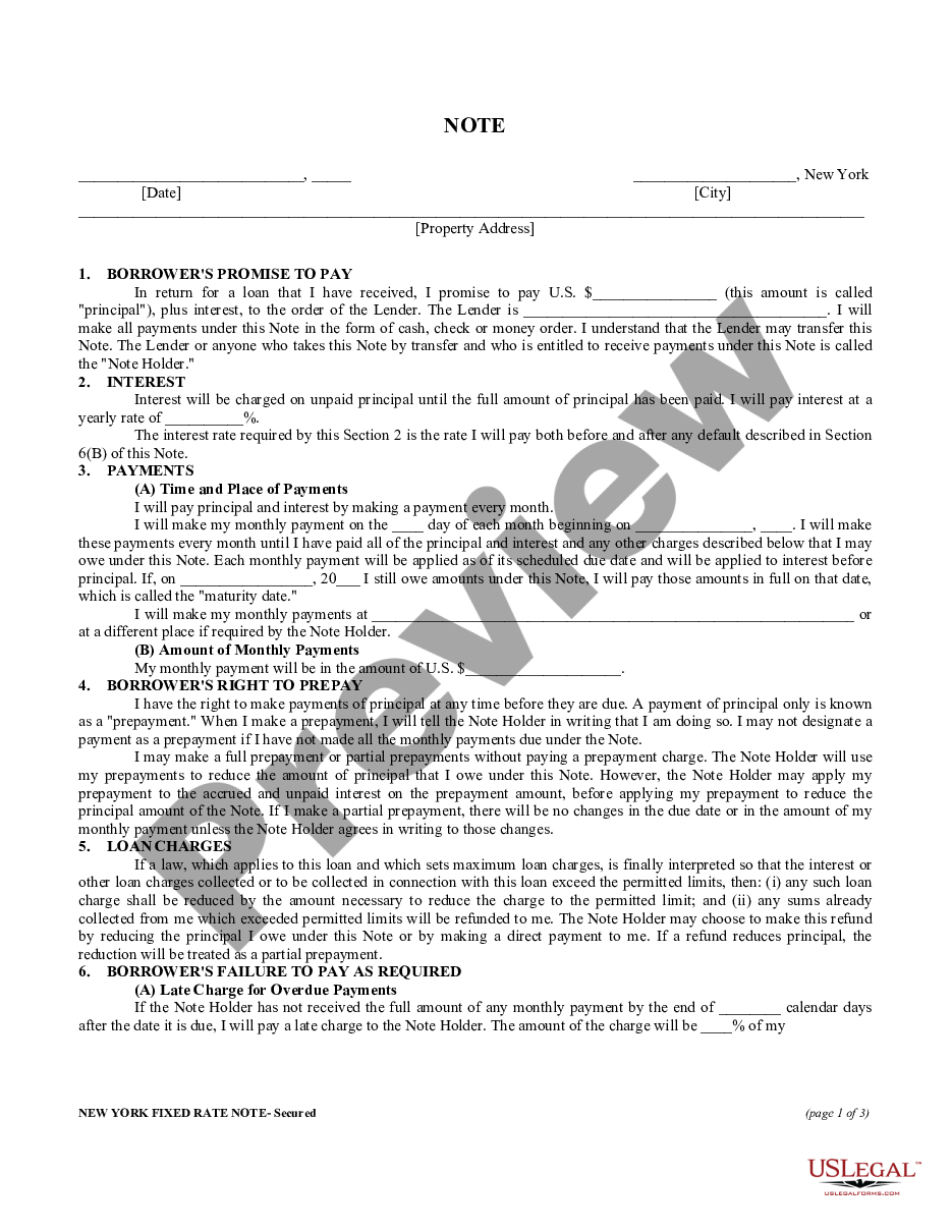 page 0 New York Secured Promissory Note preview