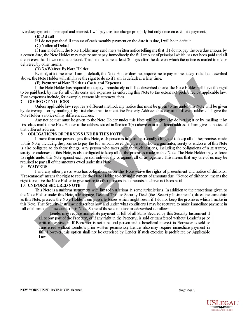 Preview New York Secured Promissory Note