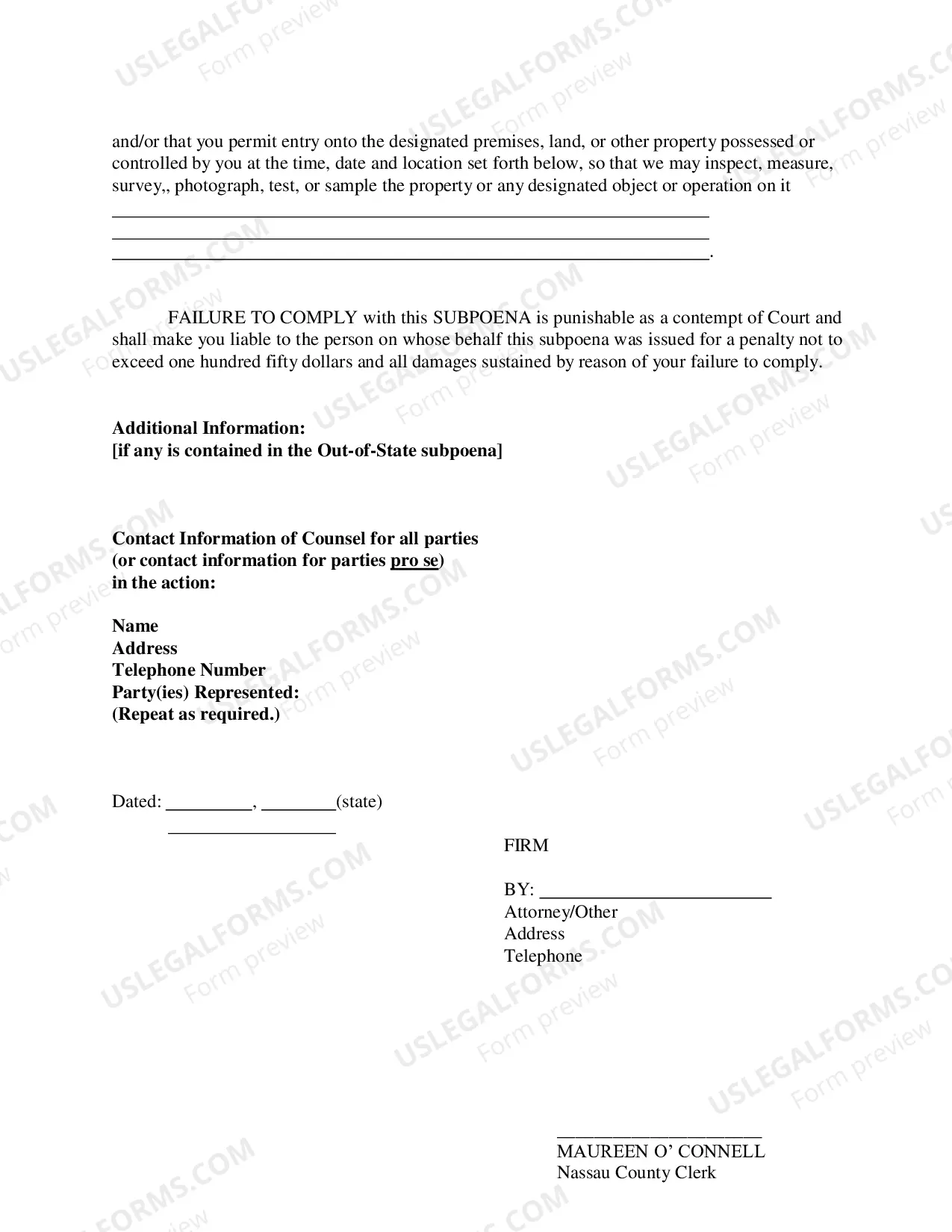Preview Out of State/In State Subpoena Template