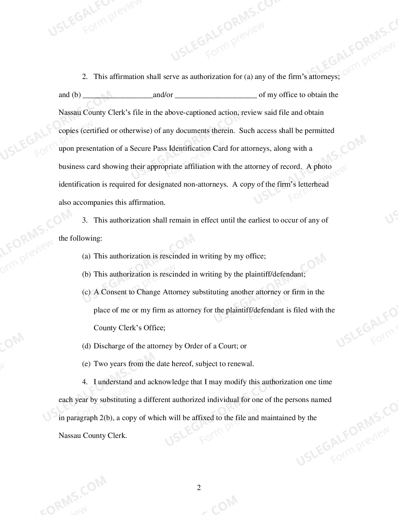 Preview Affirmation and Authorization Form