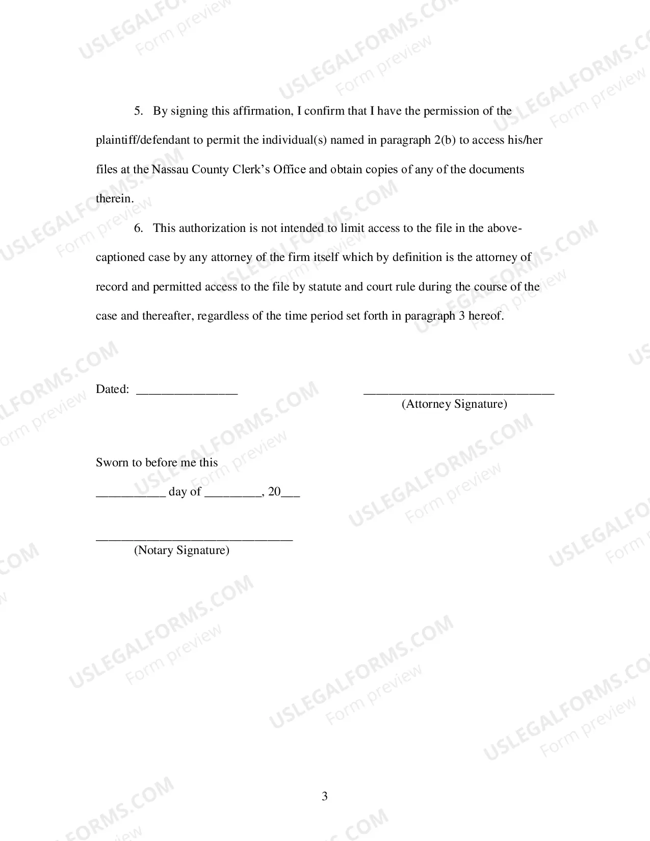 Preview Affirmation and Authorization Form
