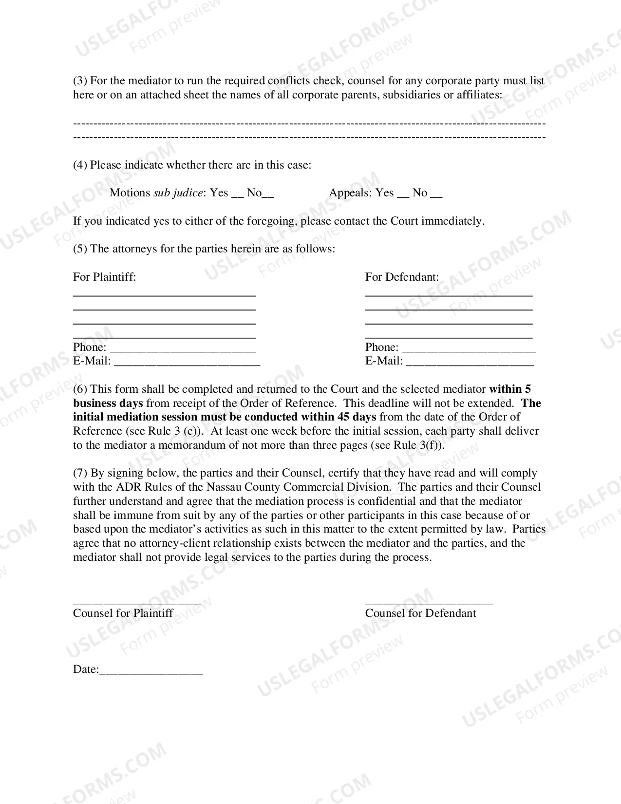 Preview Mediation Initiation Form
