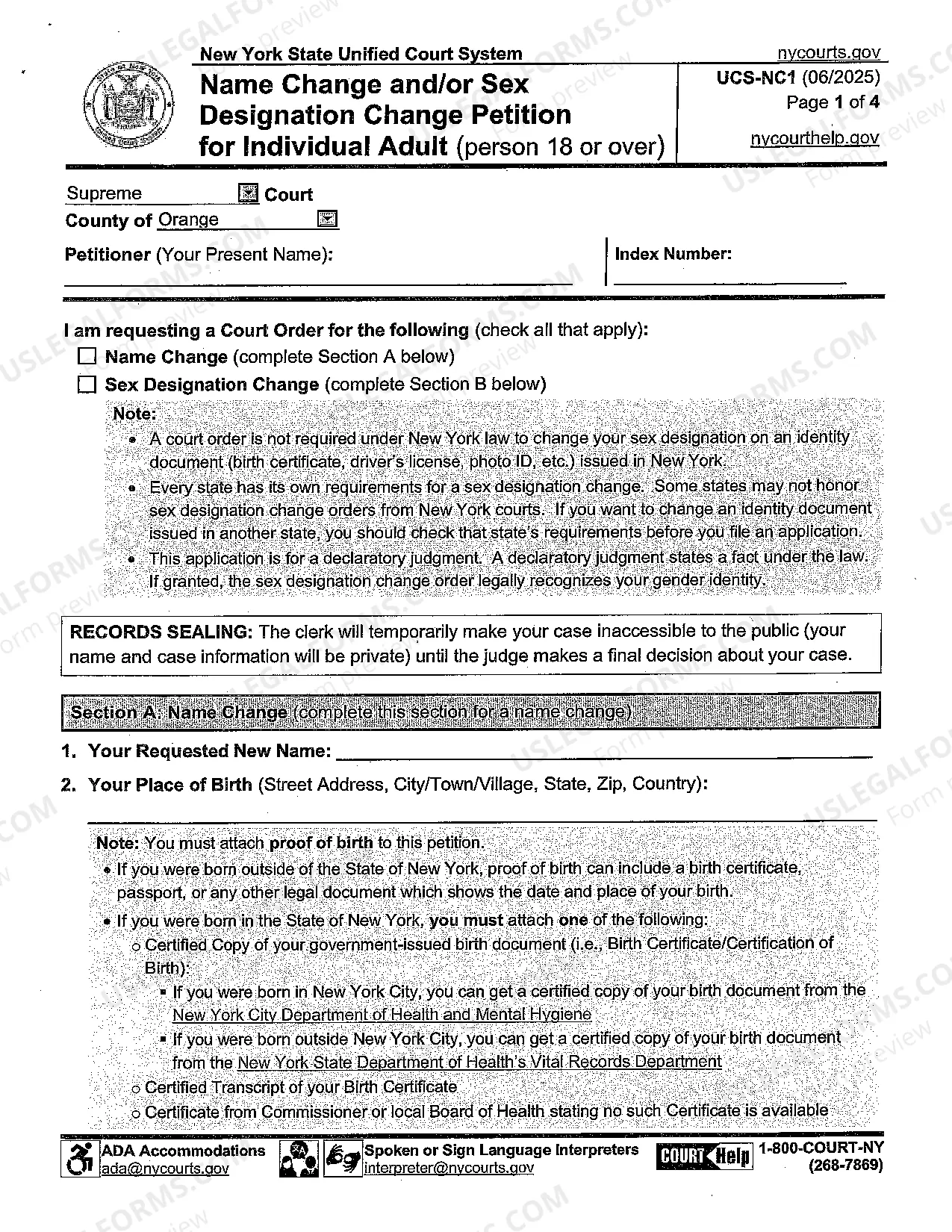 Preview Adult Name Change Packet