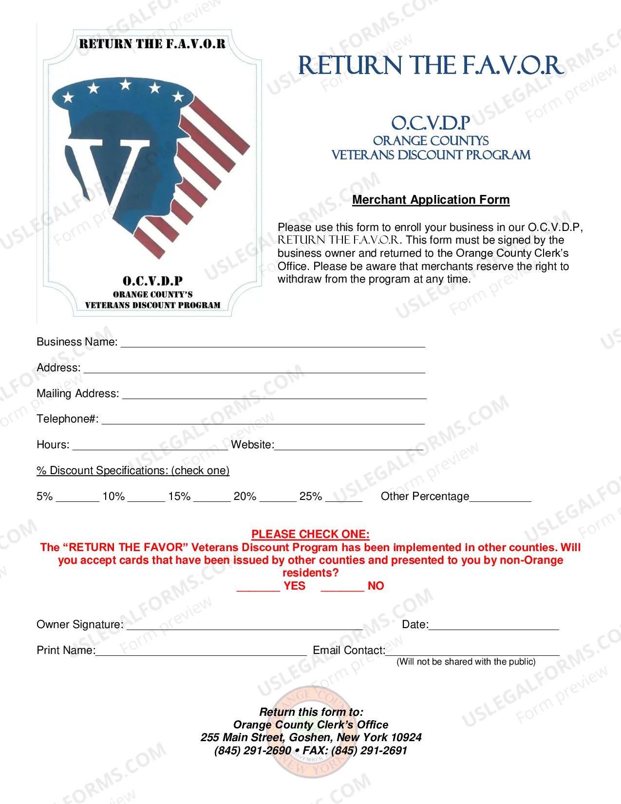 Preview Orange County Veterans Discount Program Form
