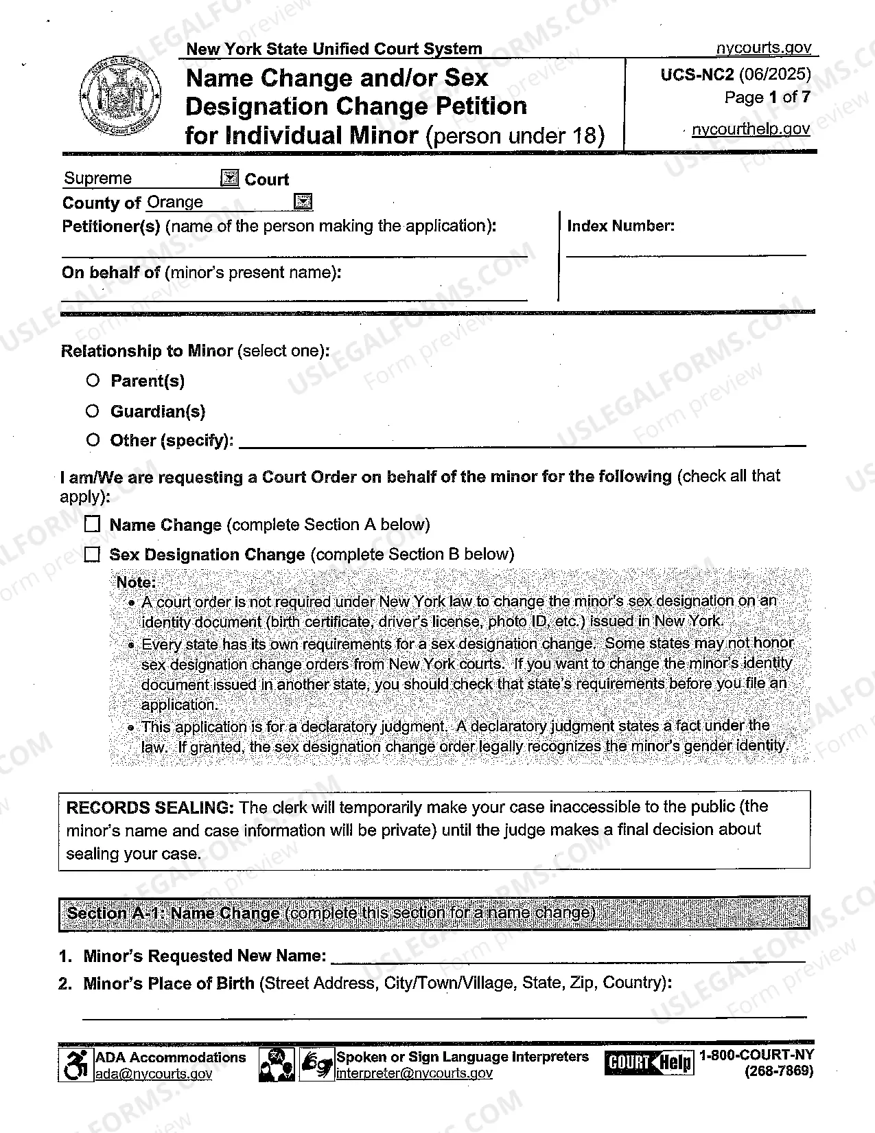 Preview Child Name Change Packet
