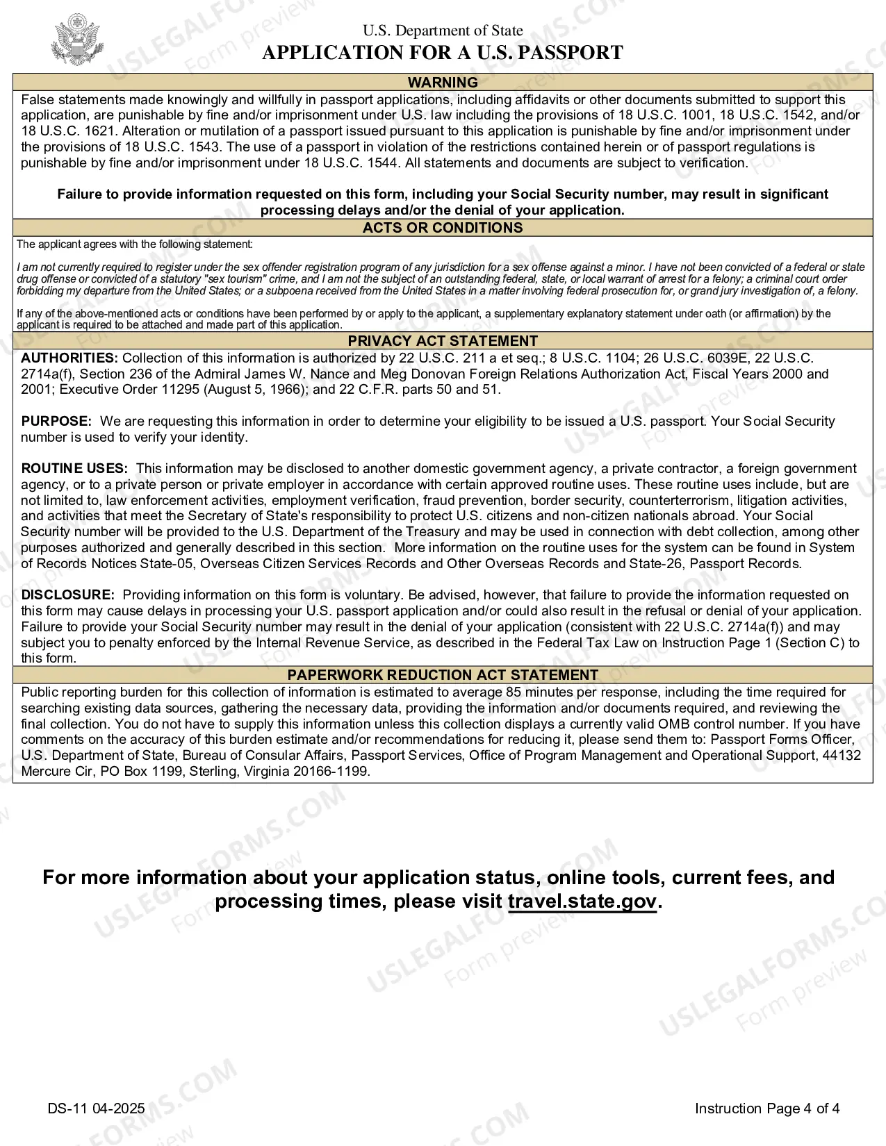 Preview U.S. Passport Application
