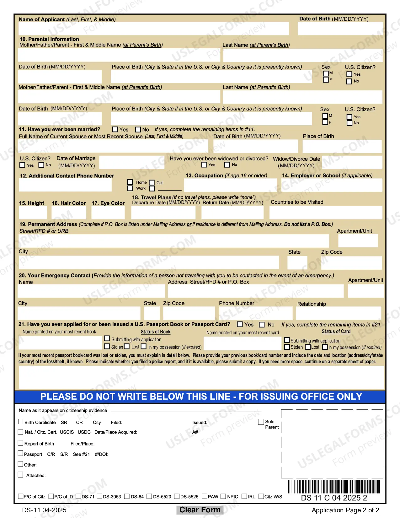 Preview U.S. Passport Application