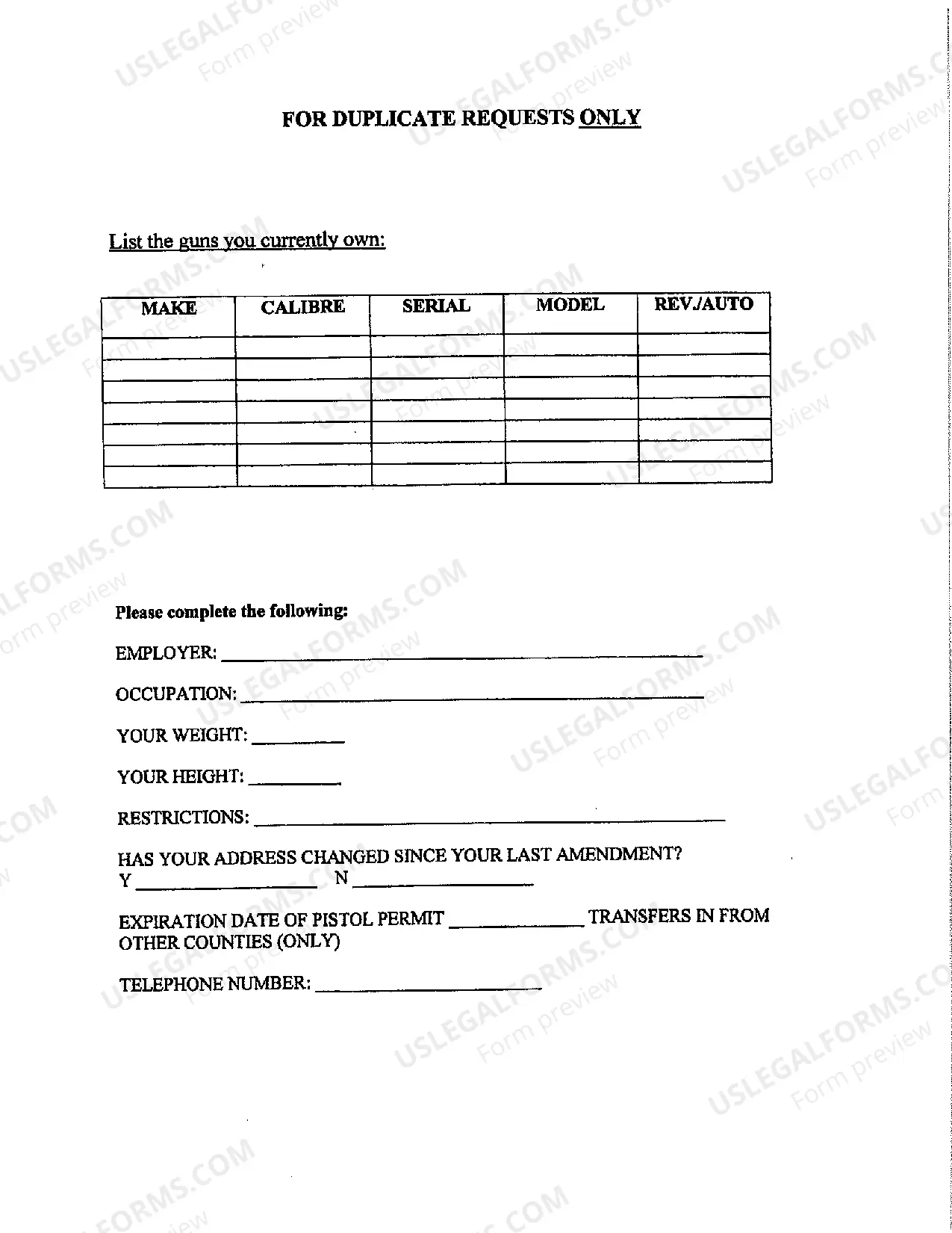 Preview Pistol Permit Firearms Amendment Form