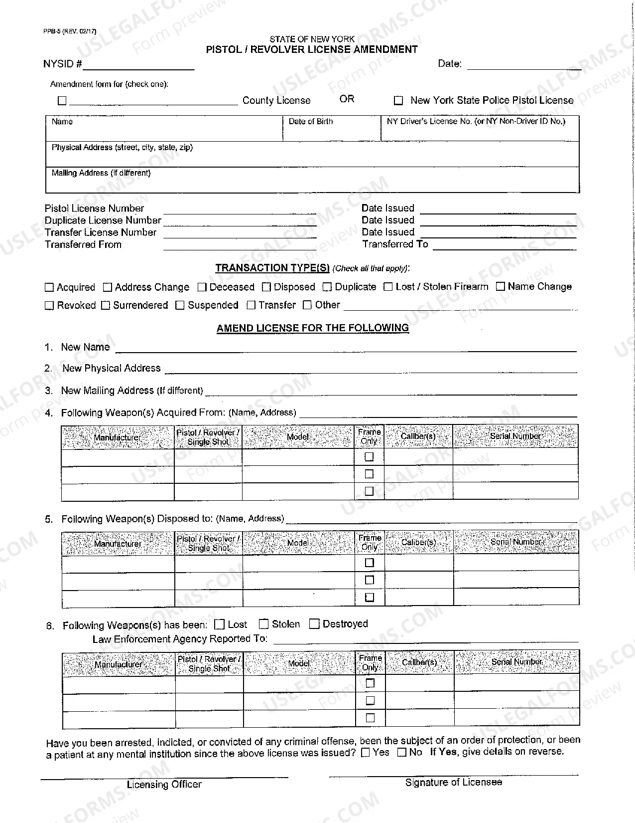 Preview Pistol Permit Firearms Amendment Form