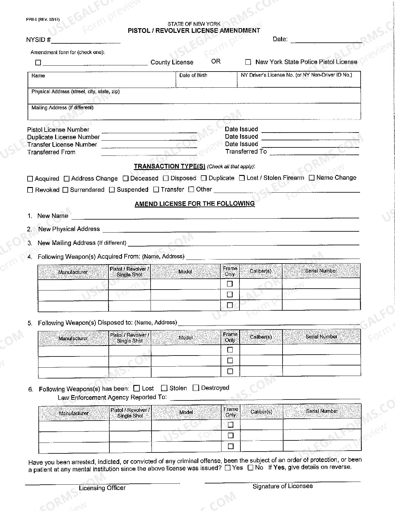 Preview Pistol Permit Firearms Amendment Form
