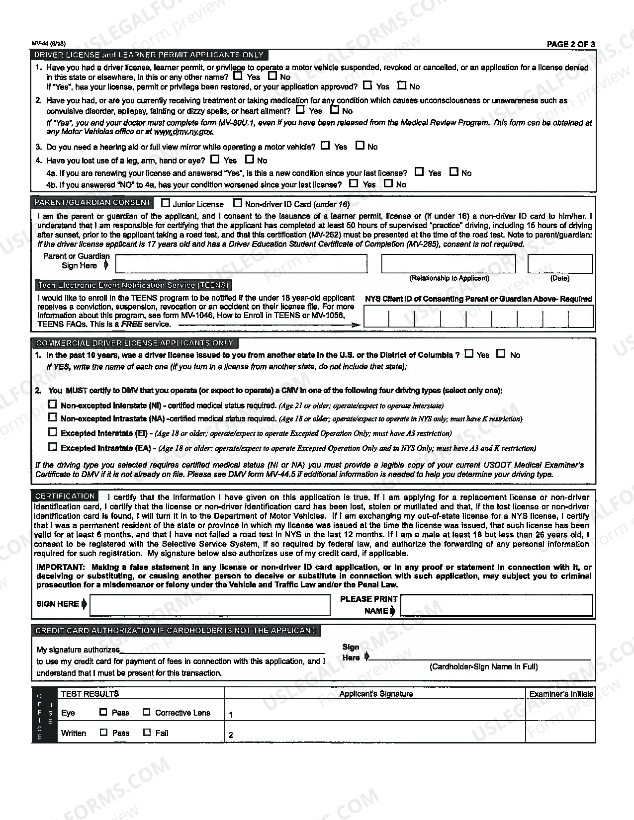 Preview Application for Driver License or Non-Driver Identification Card