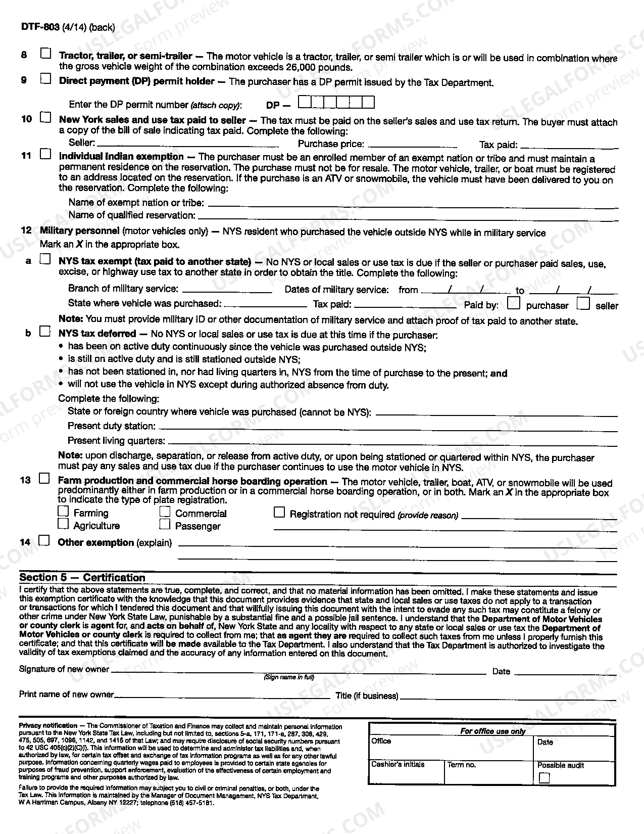 Preview Claim for Sales and Use Tax Exemption Title Registration