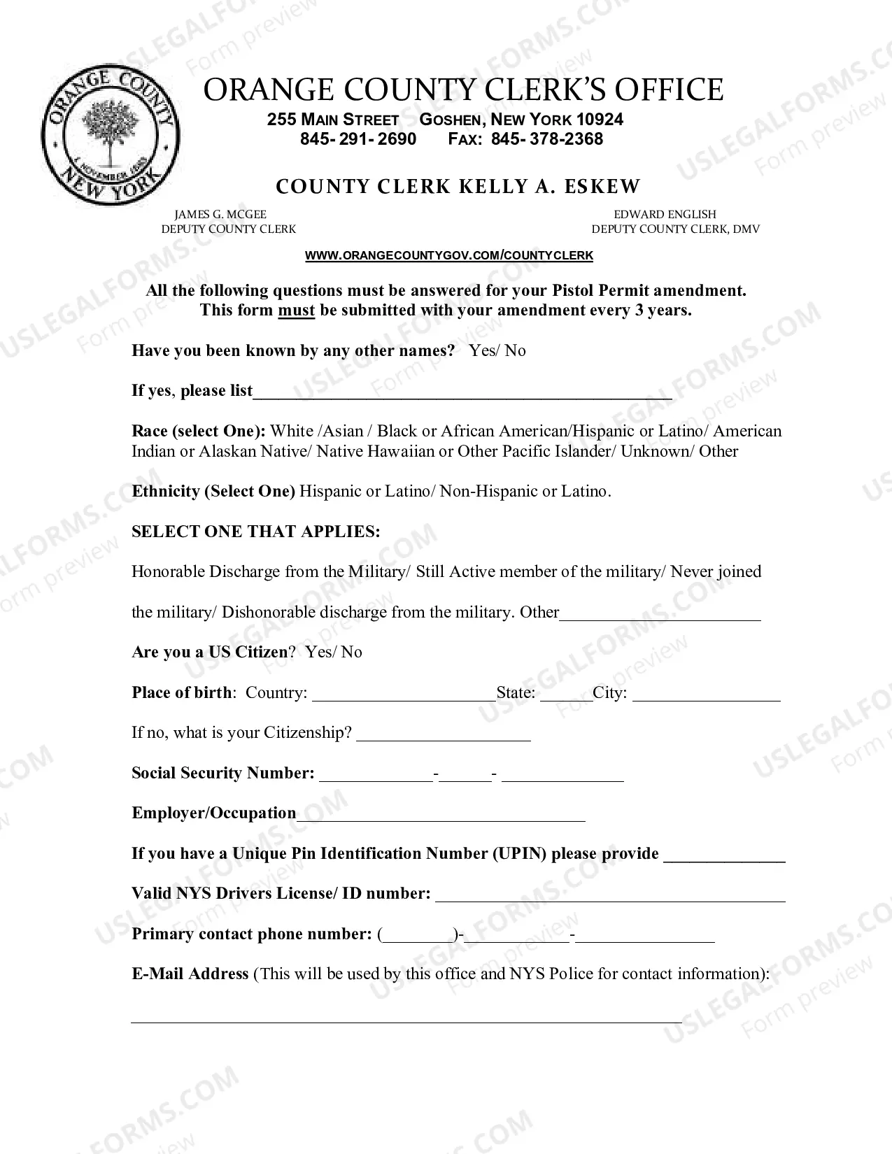 Preview Pistol Permit Amendment Form