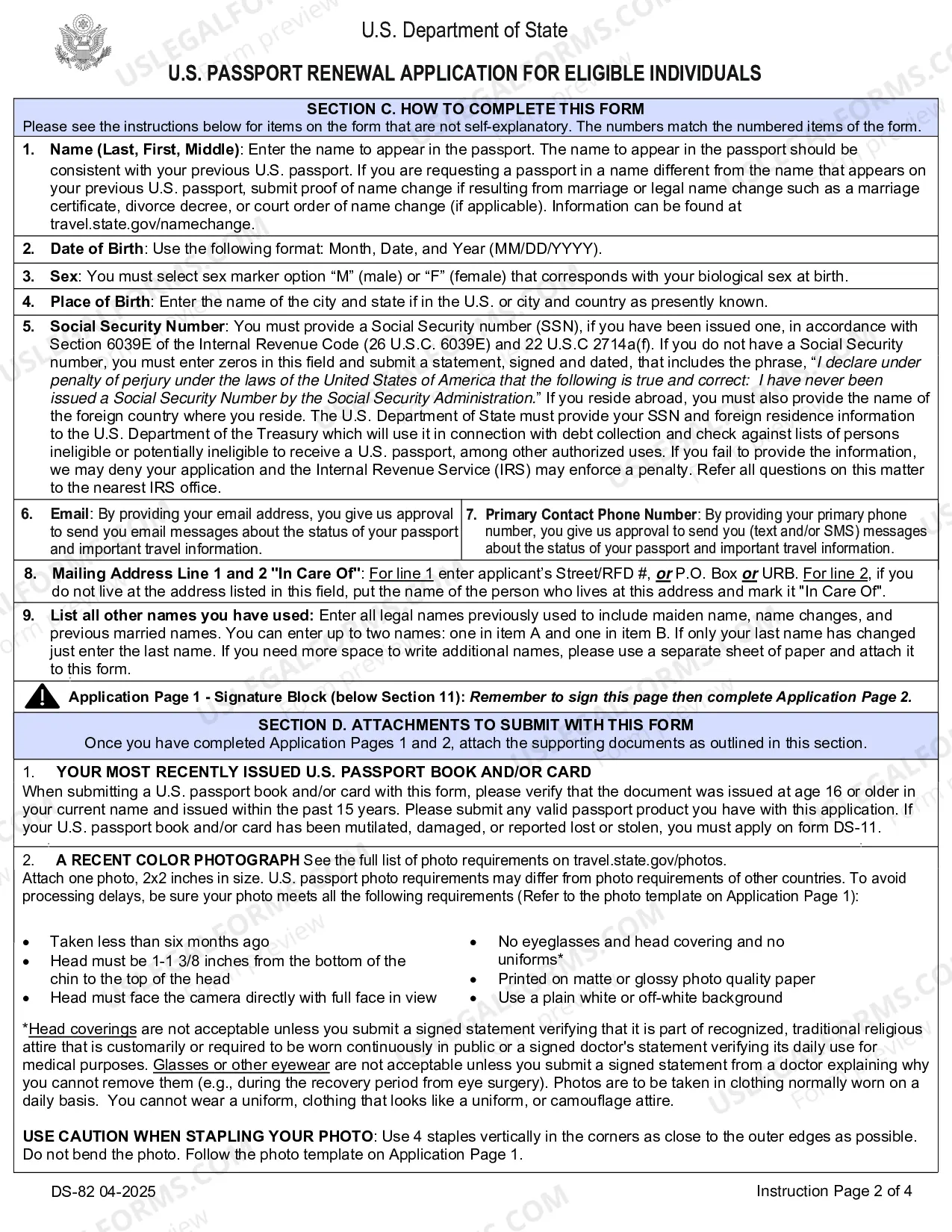 Preview U.S. Passport Renewal Application for Eligible Individuals