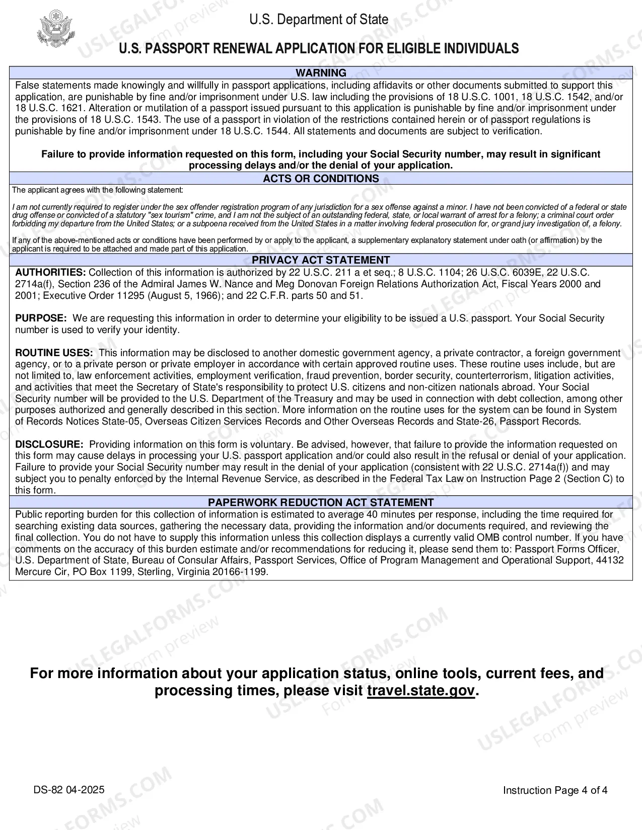 Preview U.S. Passport Renewal Application for Eligible Individuals