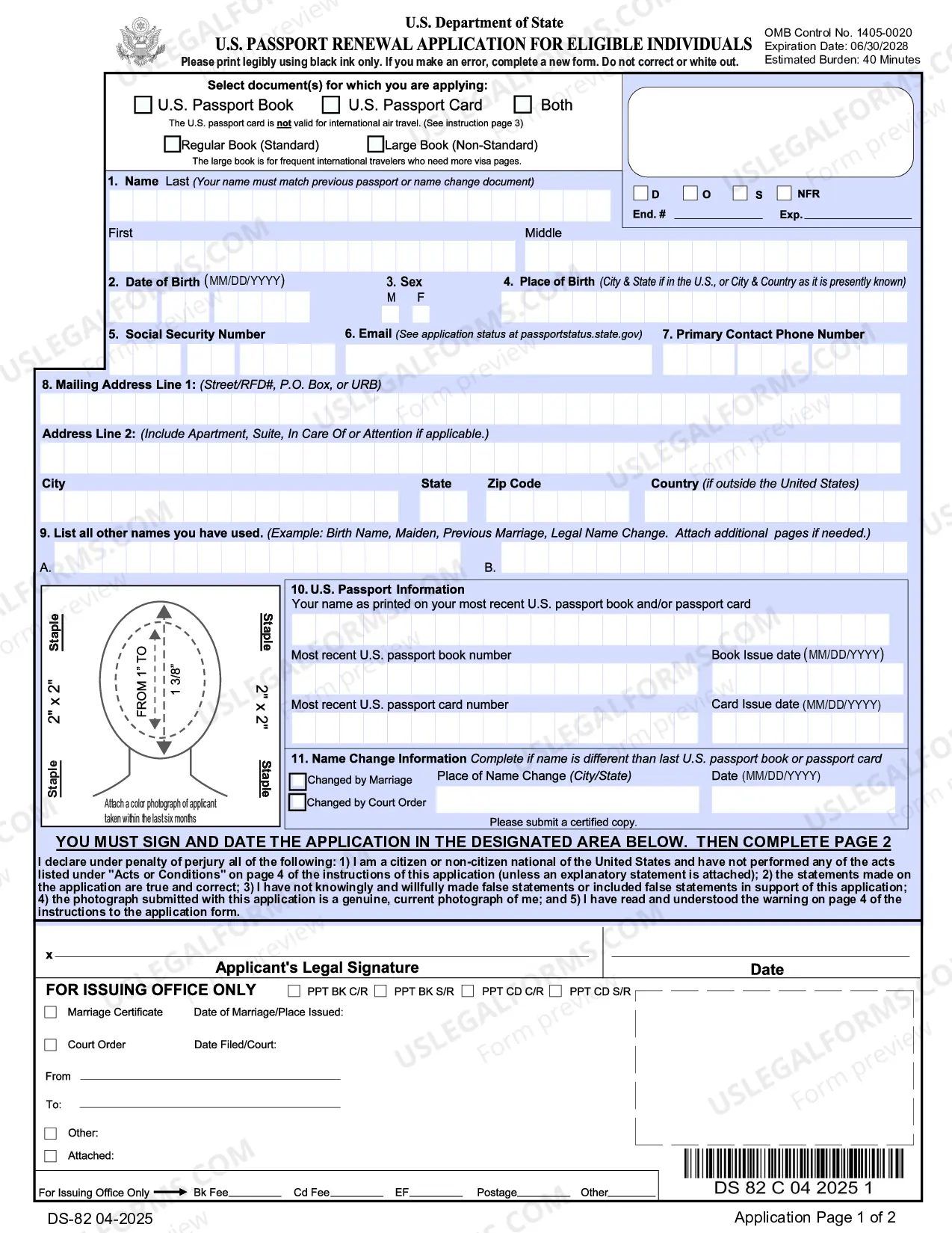 Preview U.S. Passport Renewal Application for Eligible Individuals
