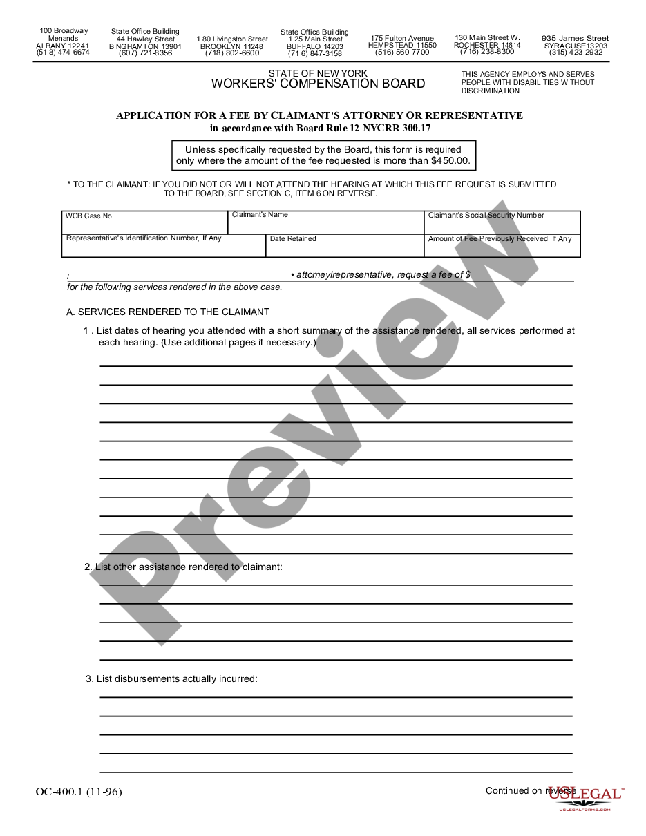 page 0 Application for a Fee by Claimant's Attorney or Representative for Workers' Compensation preview